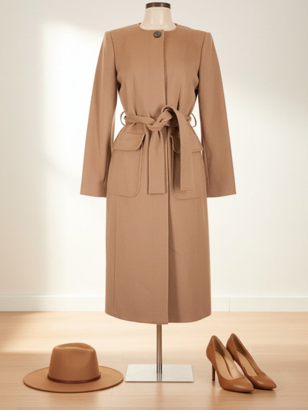 DESIGNER BROOKS BROTHERS CARAMEL 100% WOOL FULLY LINED POCKETS TIE COAT SIZE 12